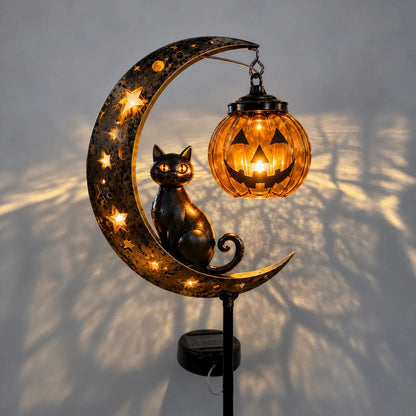 🔥 50% OFF TODAY 👻 Solar Halloween Garden Stake Light with Black Cat & Pumpkin