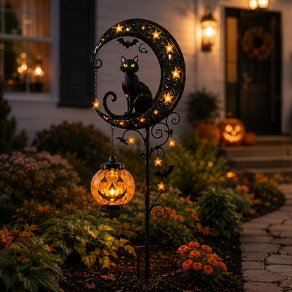 🔥 50% OFF TODAY 👻 Solar Halloween Garden Stake Light with Black Cat & Pumpkin