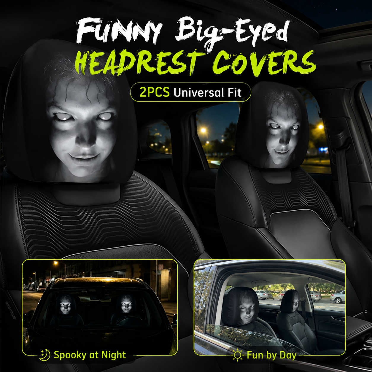 2Pcs Funny Cartoon Car Headrest Covers