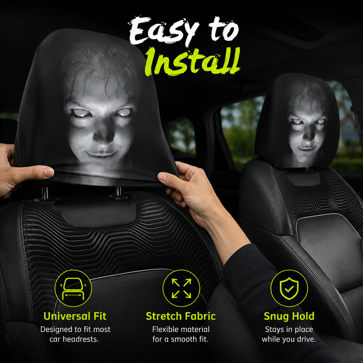 2Pcs Funny Cartoon Car Headrest Covers