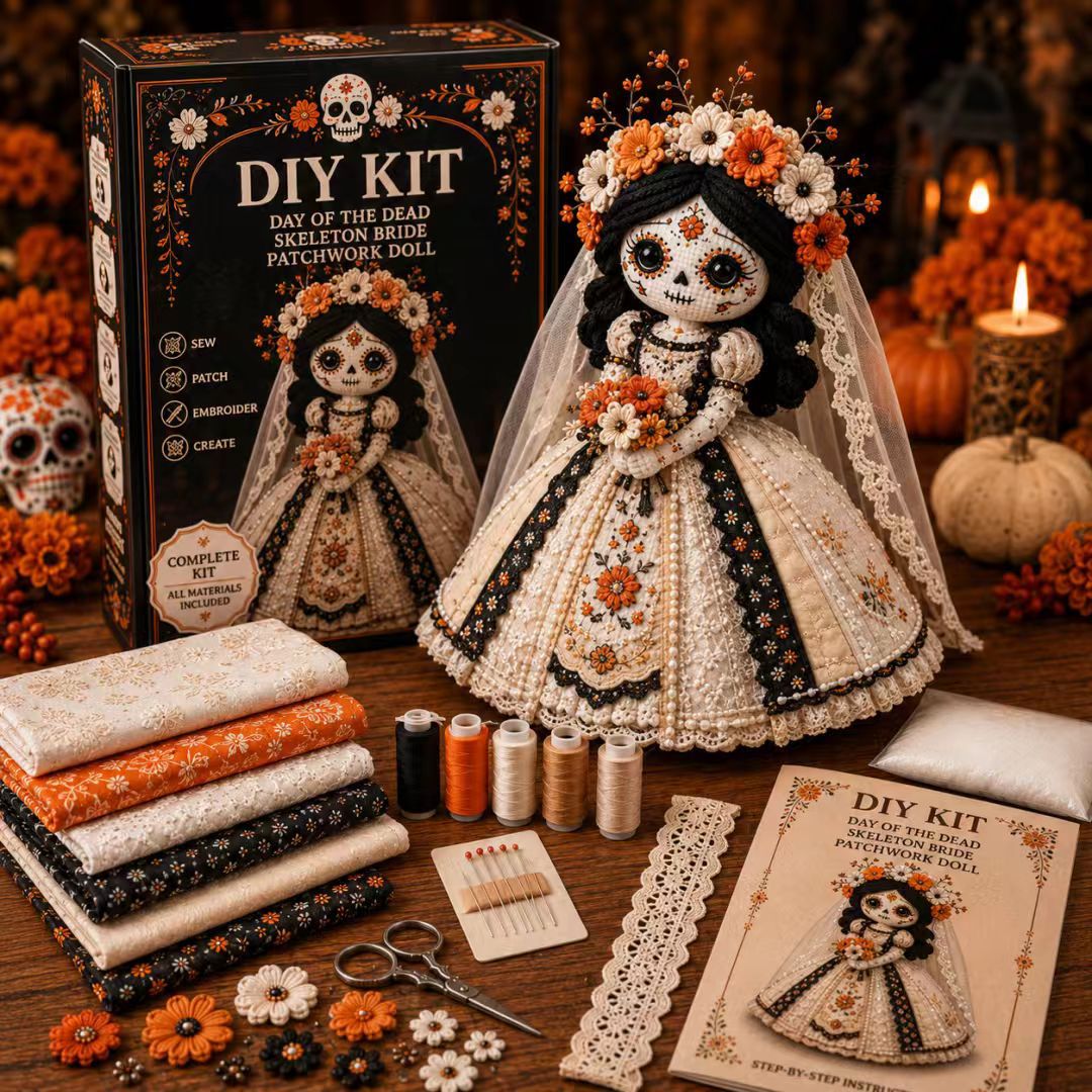🔥LAST DAY 50% OFF - 🎃Day of the Dead Patchwork Doll DIY Sewing Kit