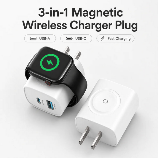 🌟Magnetic 3-in-1 Wireless Charger Plug with Fast Charging