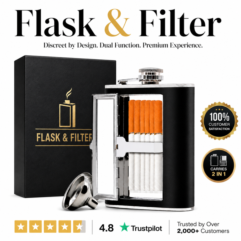 Stainless Steel Hip Flask with Cigarette Case