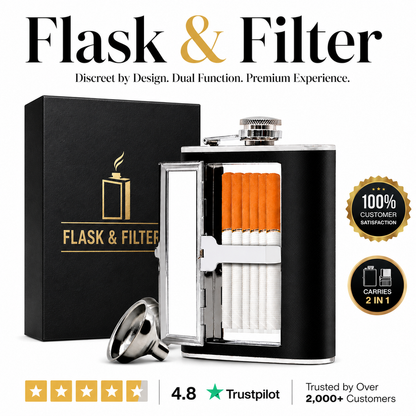 Stainless Steel Hip Flask with Cigarette Case