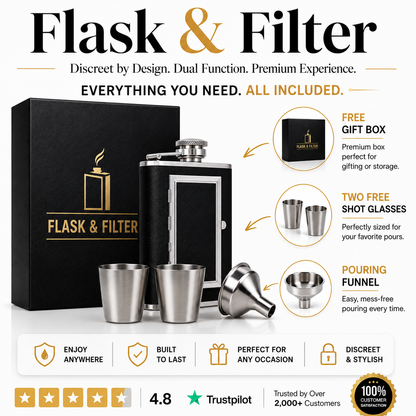 Stainless Steel Hip Flask with Cigarette Case