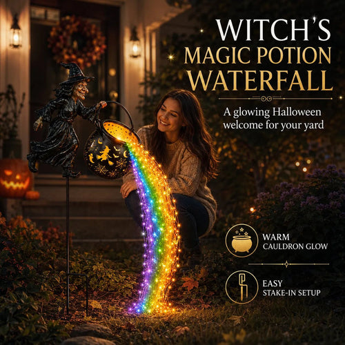 Halloween Witch Cauldron Garden Lamp