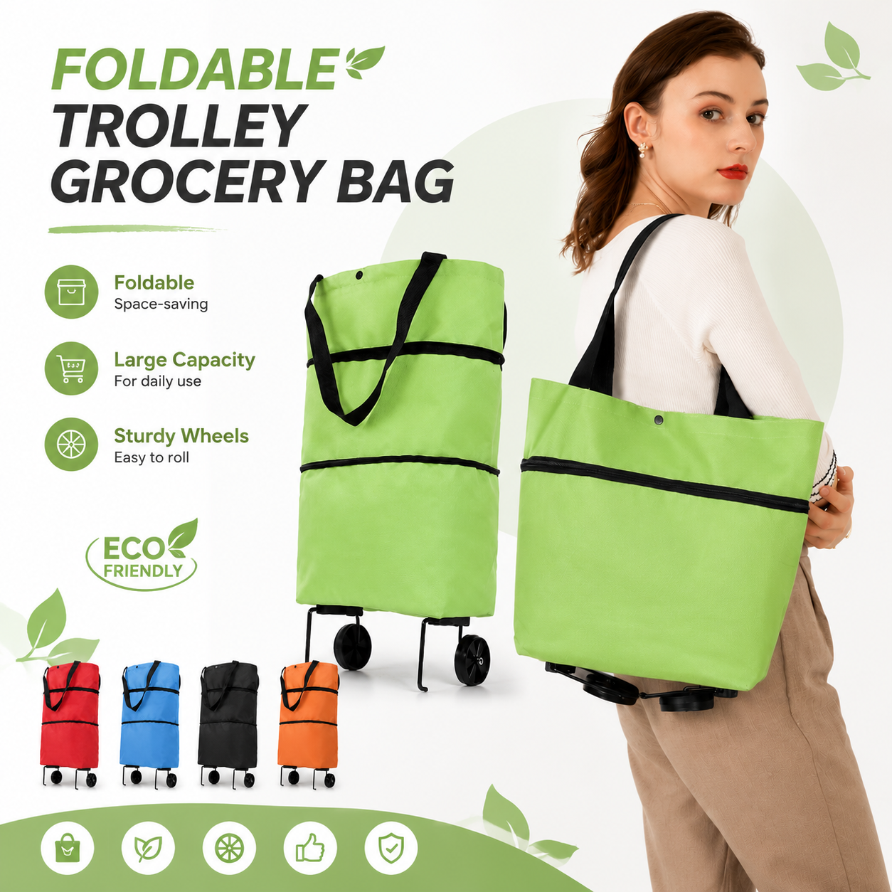 Foldable Trolley Grocery Bag 30L