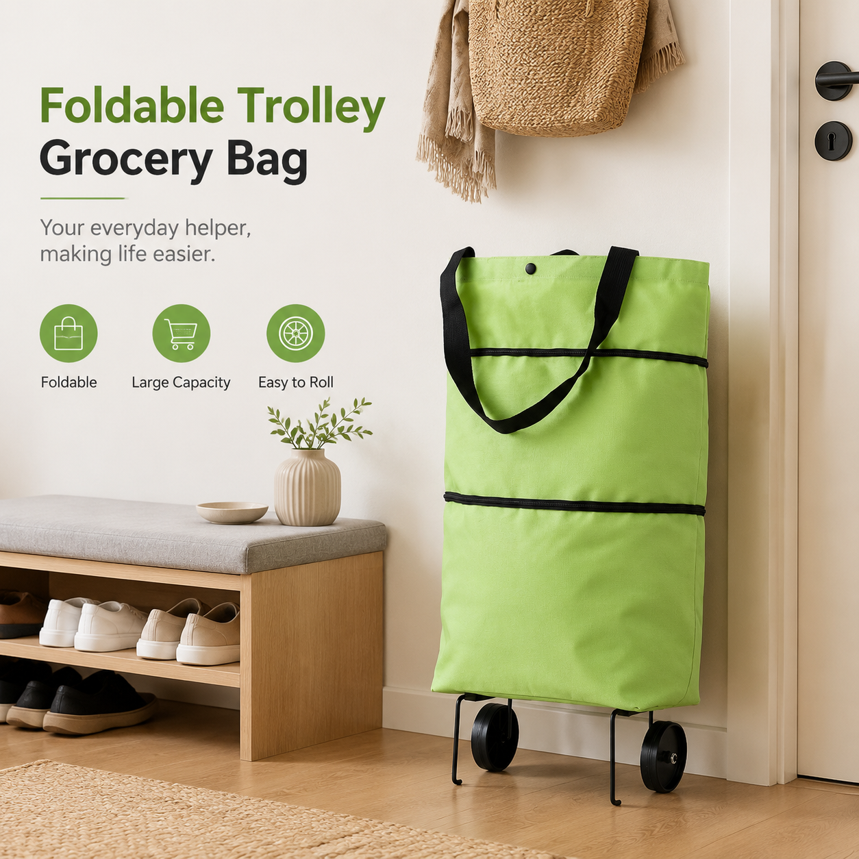 Foldable Trolley Grocery Bag 30L