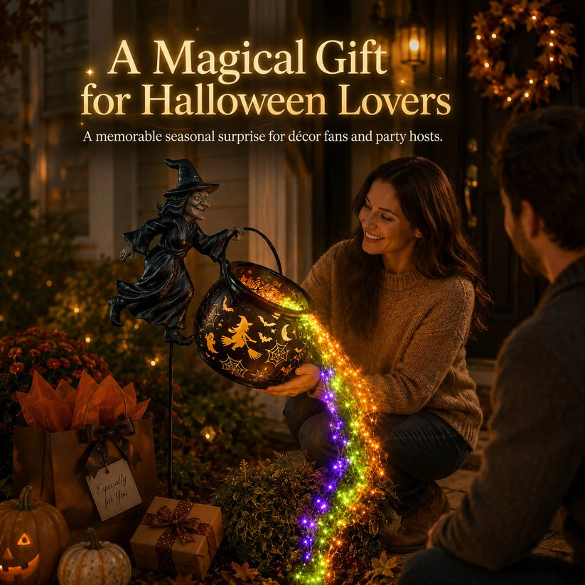 Halloween Witch Cauldron Garden Lamp