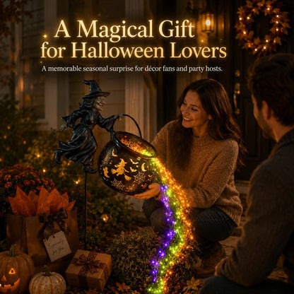 Halloween Witch Cauldron Garden Lamp
