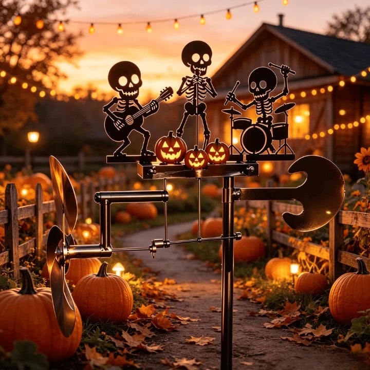 Halloween Skeleton Metal Drummer Kinetic Wind Spinner