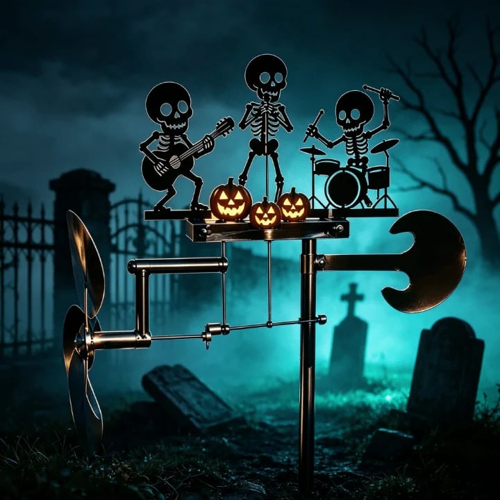 Halloween Skeleton Metal Drummer Kinetic Wind Spinner