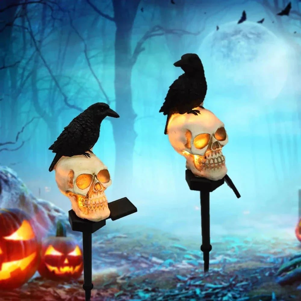 Halloween Skull Raven Light Yard Decor