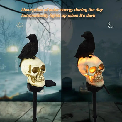 Halloween Skull Raven Light Yard Decor