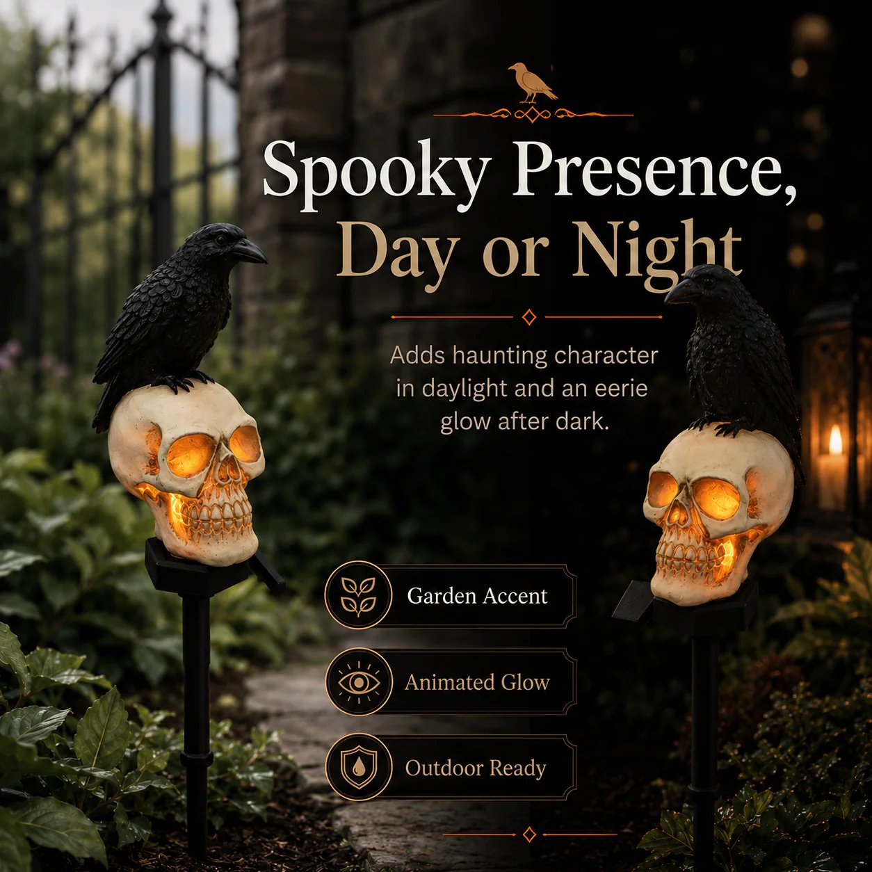 Halloween Skull Raven Light Yard Decor