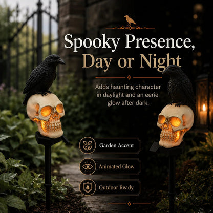 Halloween Skull Raven Light Yard Decor