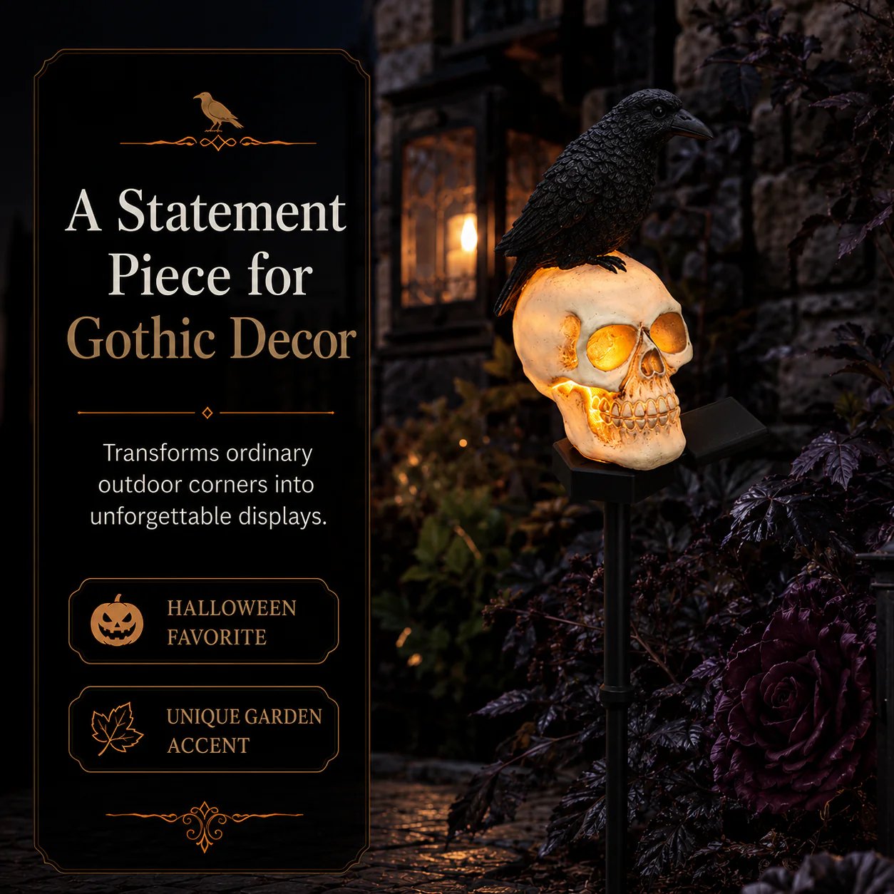 Halloween Skull Raven Light Yard Decor