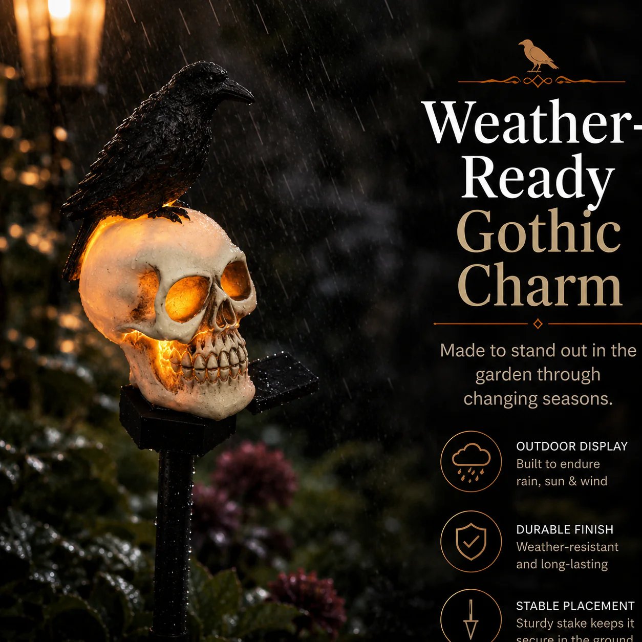 Halloween Skull Raven Light Yard Decor