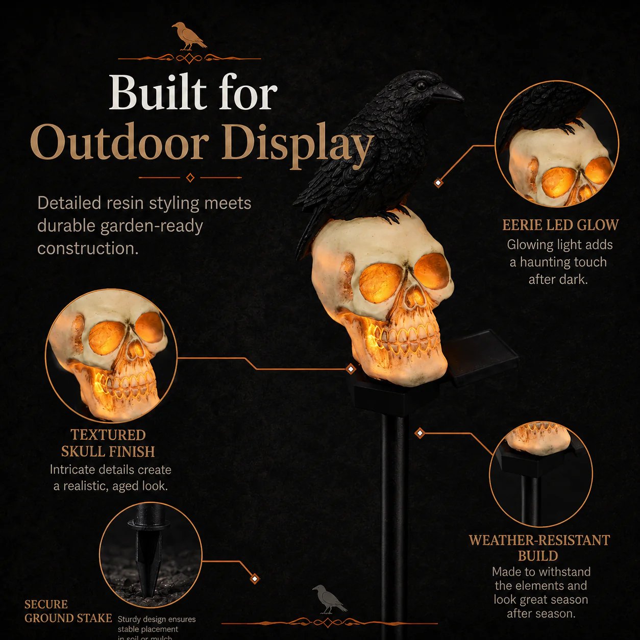 Halloween Skull Raven Light Yard Decor