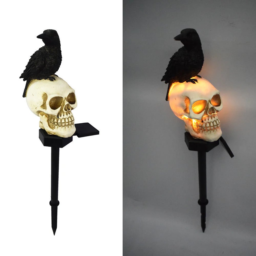 Halloween Skull Raven Light Yard Decor