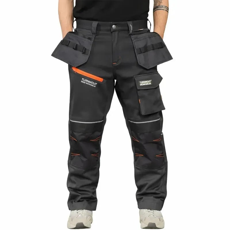 Men‘s Waterproof Softshell Jogger Trousers – Fleece-Lined, Stretch, Multi-Pocket, Knee Pad, Elastic Waist for Outdoor
