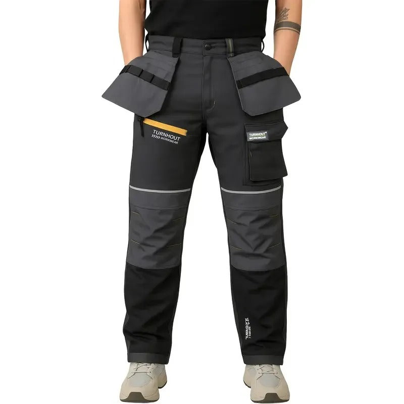 Men‘s Waterproof Softshell Jogger Trousers – Fleece-Lined, Stretch, Multi-Pocket, Knee Pad, Elastic Waist for Outdoor