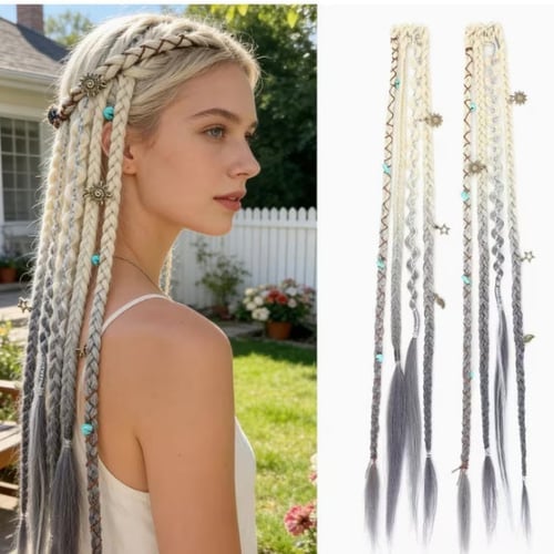 🔥2026 Boho Dreadlock Clip-In Hair Extensions 🌿 – 20" Braided Hair with Beads & Charms