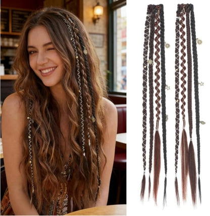 🔥2026 Boho Dreadlock Clip-In Hair Extensions 🌿 – 20" Braided Hair with Beads & Charms