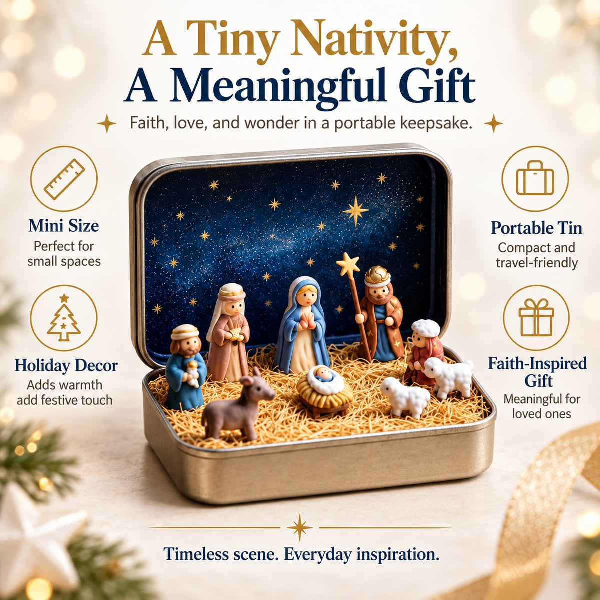 ✝️Religious Pocket-Size Mini Nativity Scene Set with Storage Box