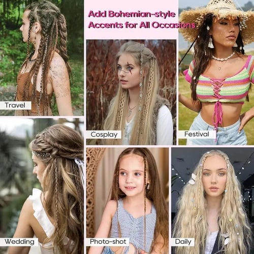 🔥2026 Boho Dreadlock Clip-In Hair Extensions 🌿 – 20" Braided Hair with Beads & Charms
