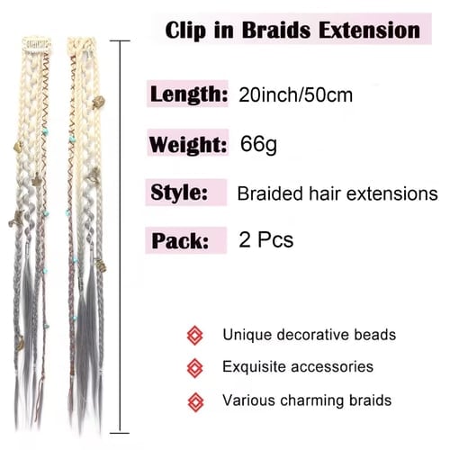🔥2026 Boho Dreadlock Clip-In Hair Extensions 🌿 – 20" Braided Hair with Beads & Charms