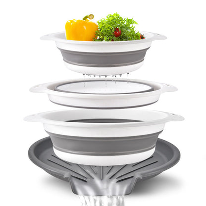 🎉Collapsible Colanders 3-Pack Sturdy Kitchen Strainer Set, Compact with Over-Sink Self-Drainage Base, 3 Sizes (3QT, 4QT, 5QT) for Dinner Prep