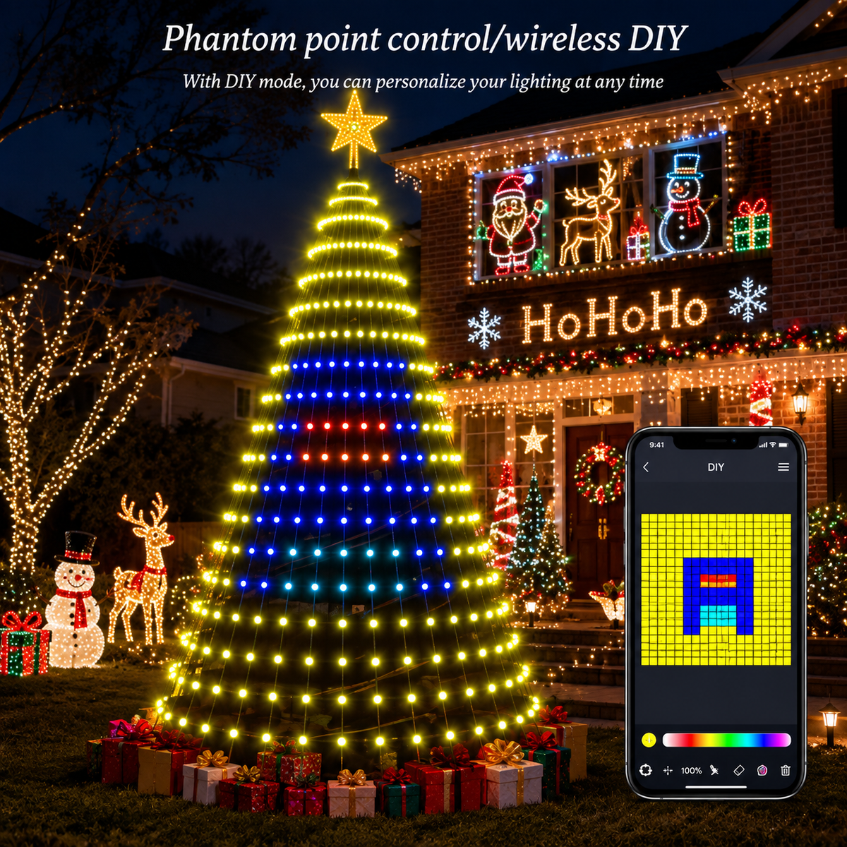 🎄 Smart RGB Christmas Tree Waterfall Lights | DIY Patterns, Music Sync & App Control