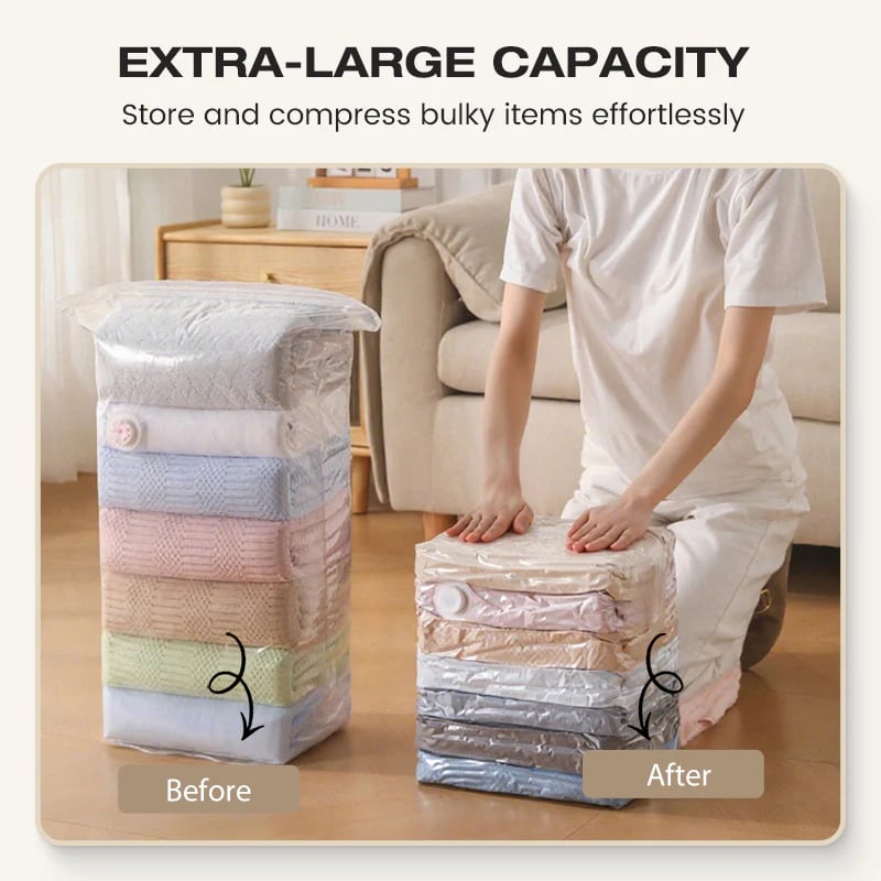 💐 BUY 2 GET 1 FREE!🧳No‐Pump Vacuum Storage Compression Bags – Press & Seal, No Pump Needed. Saves 80% Space, Keeps Clothes Dry & Dust‐Free✨