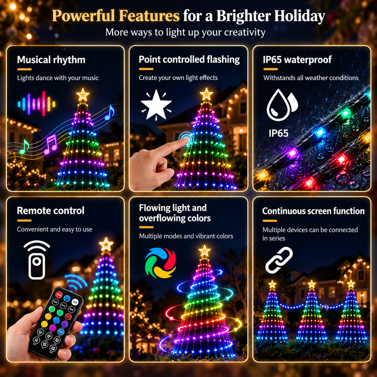 🎄 Smart RGB Christmas Tree Waterfall Lights | DIY Patterns, Music Sync & App Control
