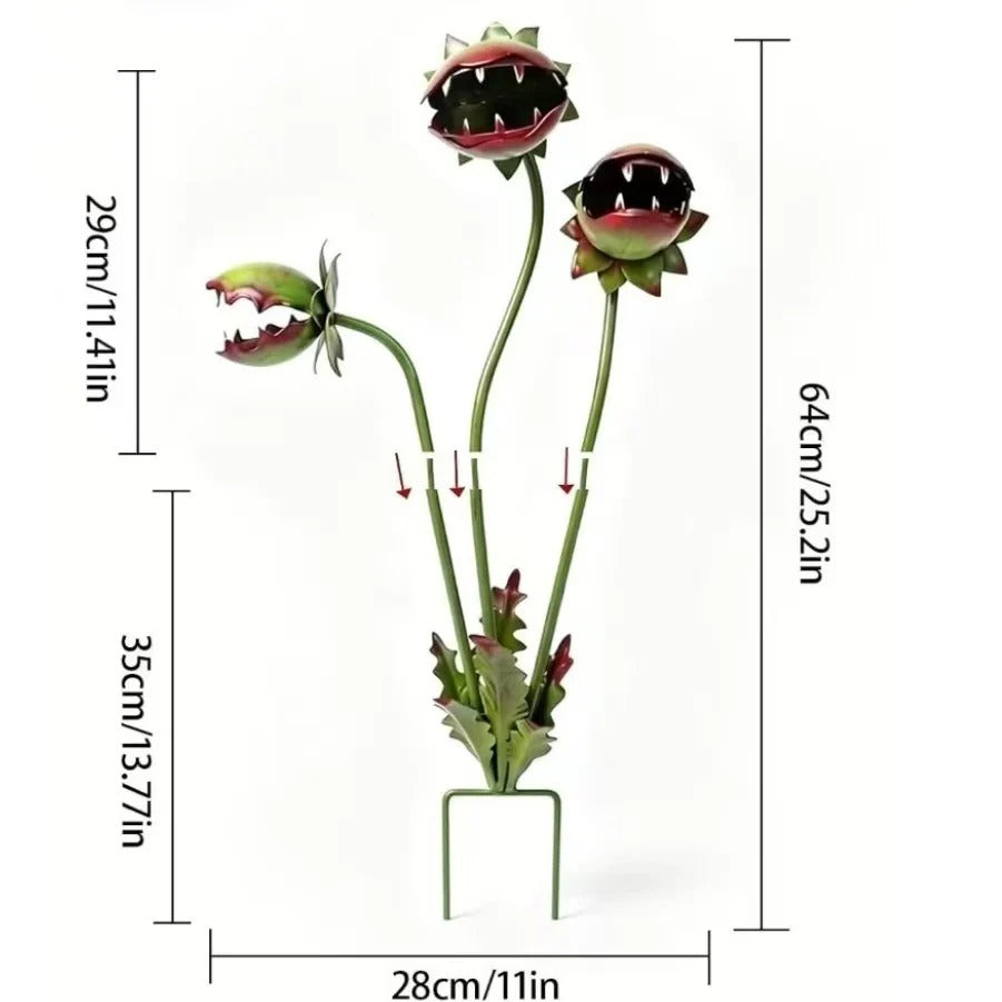 ☠️ Whimsical Metal Venus Flytrap Garden Stake – Handcrafted Outdoor Plant Decor