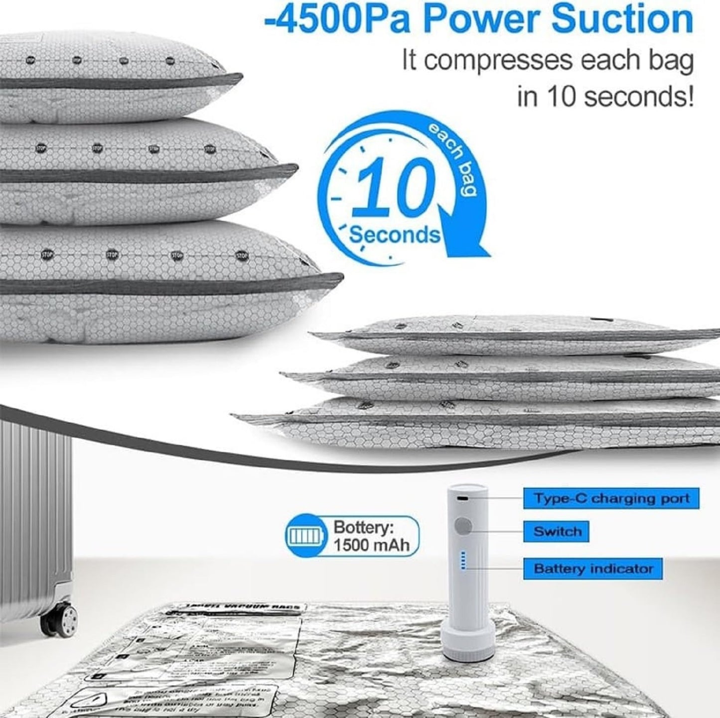 Travel Vacuum Storage Bags with Wireless Electric Pump