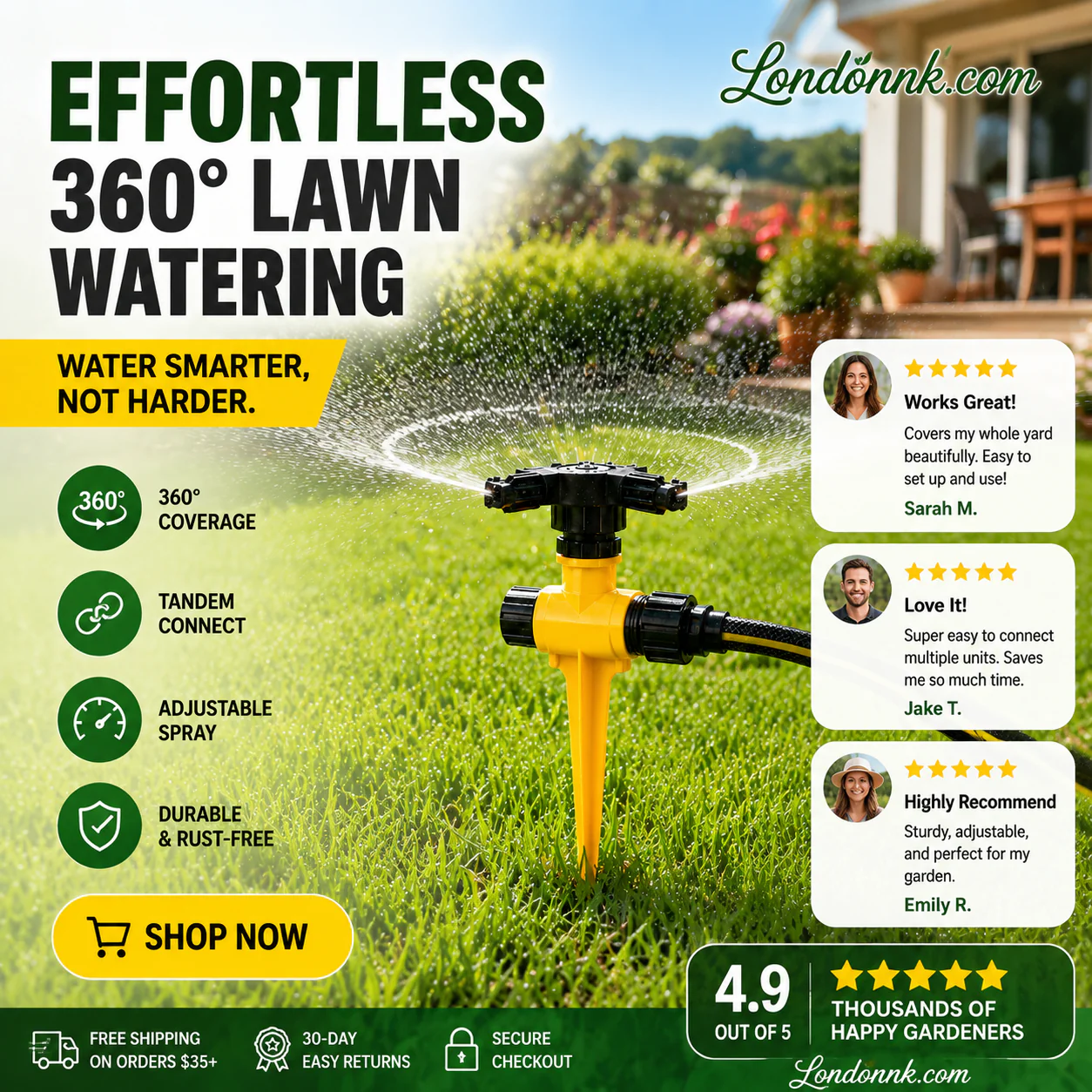 ✨360° Rotation Auto Irrigation System Garden Lawn Sprinkler Patio