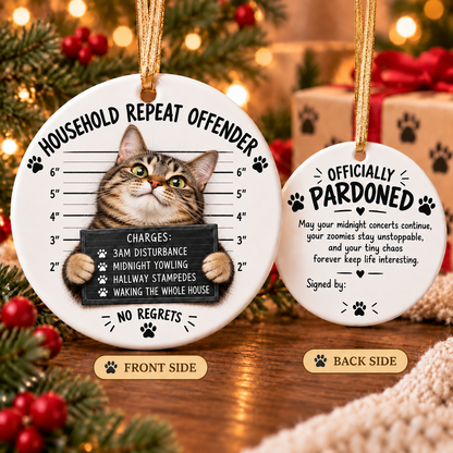 😼🎄Cat Mugshot Ornament Collection – Funny Ceramic Christmas Tree Decor🐾