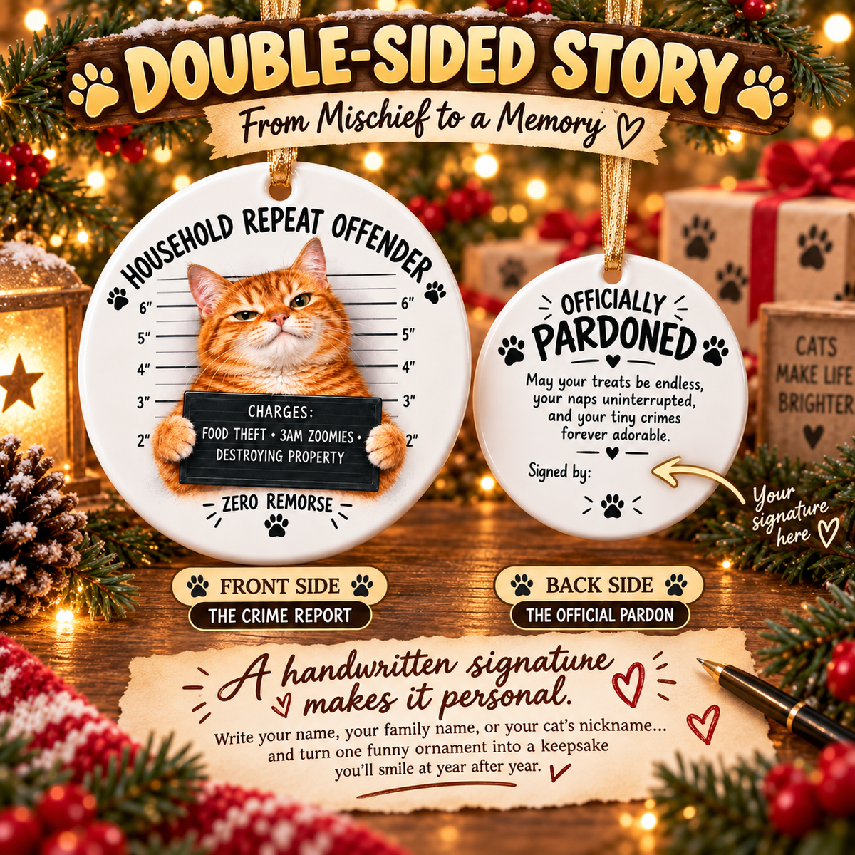 😼🎄Cat Mugshot Ornament Collection – Funny Ceramic Christmas Tree Decor🐾