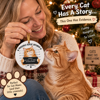 😼🎄Cat Mugshot Ornament Collection – Funny Ceramic Christmas Tree Decor🐾