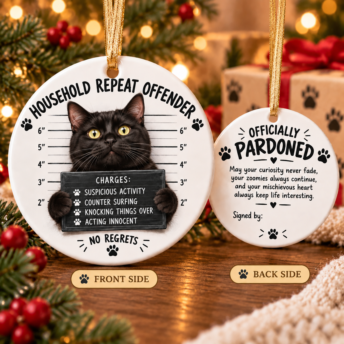 😼🎄Cat Mugshot Ornament Collection – Funny Ceramic Christmas Tree Decor🐾