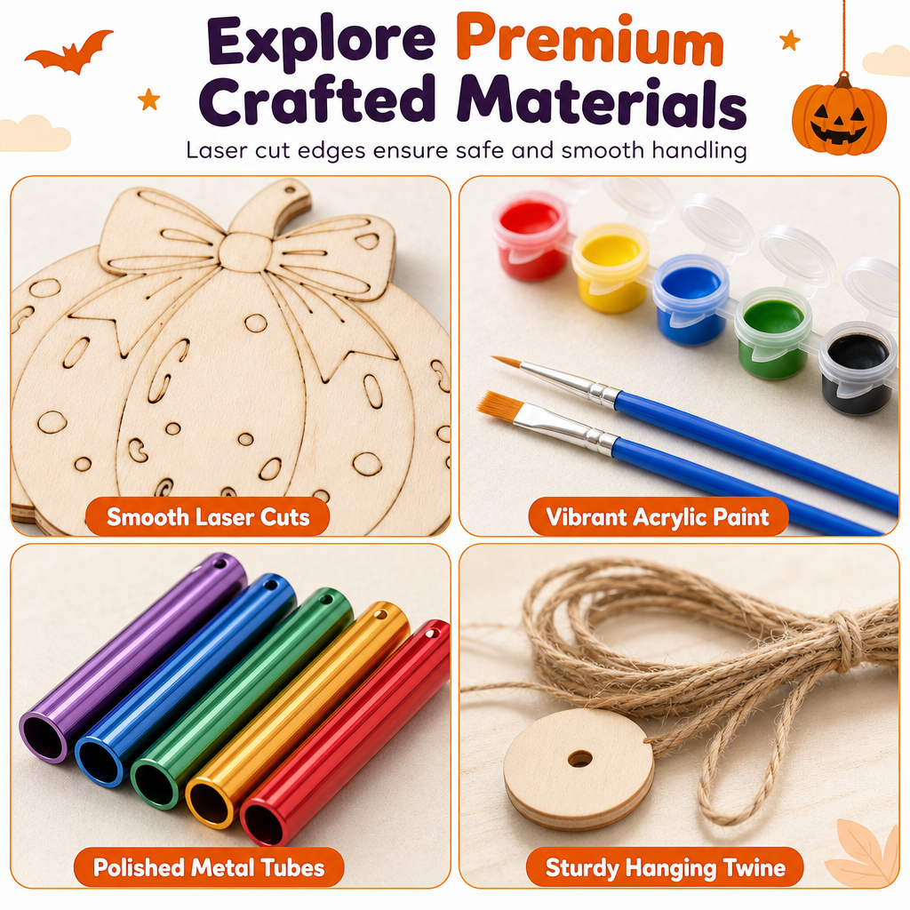 🎃 Halloween Wooden Pumpkin Craft Kit-6pc | DIY Wind Chime