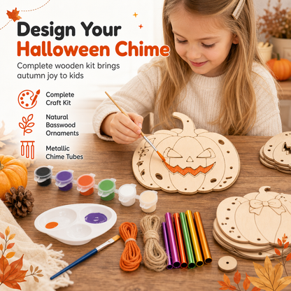 🎃 Halloween Wooden Pumpkin Craft Kit-6pc | DIY Wind Chime