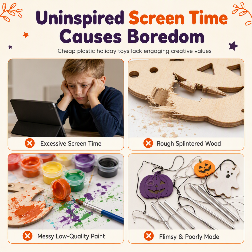 🎃 Halloween Wooden Pumpkin Craft Kit-6pc | DIY Wind Chime