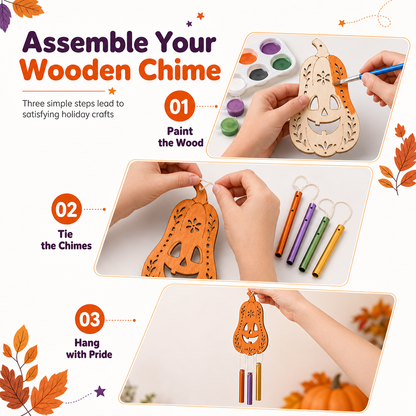 🎃 Halloween Wooden Pumpkin Craft Kit-6pc | DIY Wind Chime